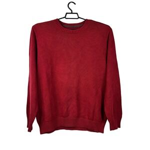 St Johns Bay Crewneck Sweater Mens XL Red Cotton Knit Pullover Solid Long Sleeve